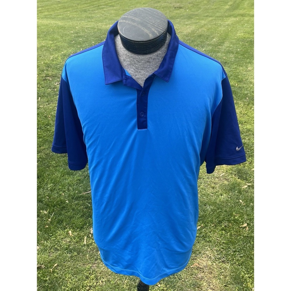 Nike Golf Dri-Fit Mens XXL Blue Colorblock‎ Short Sleeve Polo Shirt